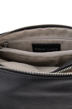 Borsa nera in vera pelle con manico corto e tracolla removibili First Lady SL 58809