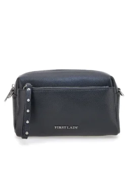 Borsa nera in vera pelle con tracolla e tasche interne First Lady SL 99138
