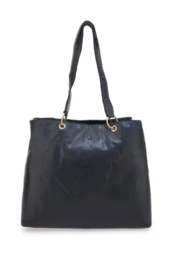 Borsa shopper nera in vera pelle con doppi manici Basile CLASS BA3669TI