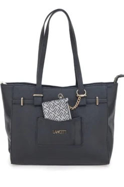 Borsa shopping nera con pochette logata Lancetti LL25W-106-2