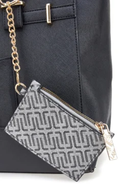 Borsa shopping nera con pochette logata Lancetti LL25W-106-2