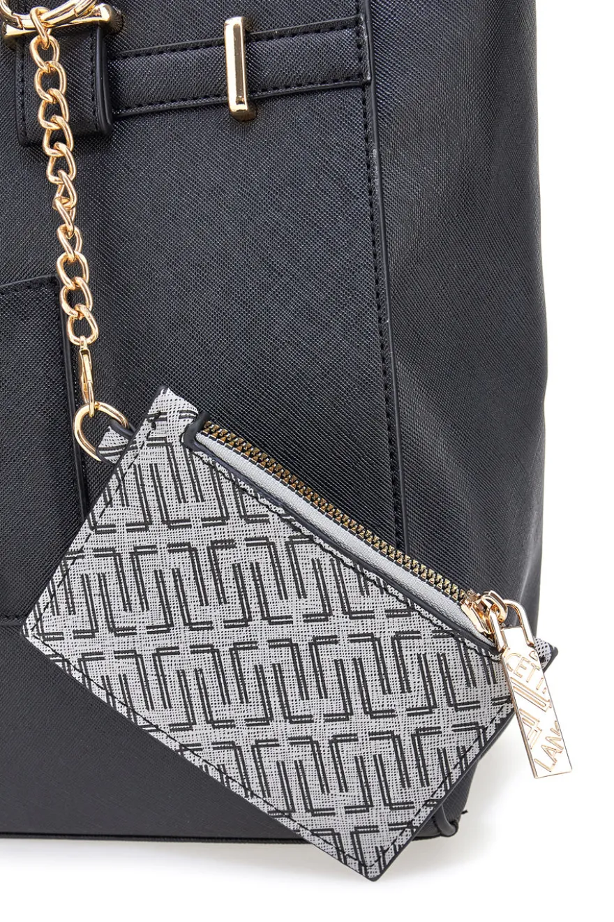 Borsa shopping nera con pochette logata Lancetti LL25W-106-2