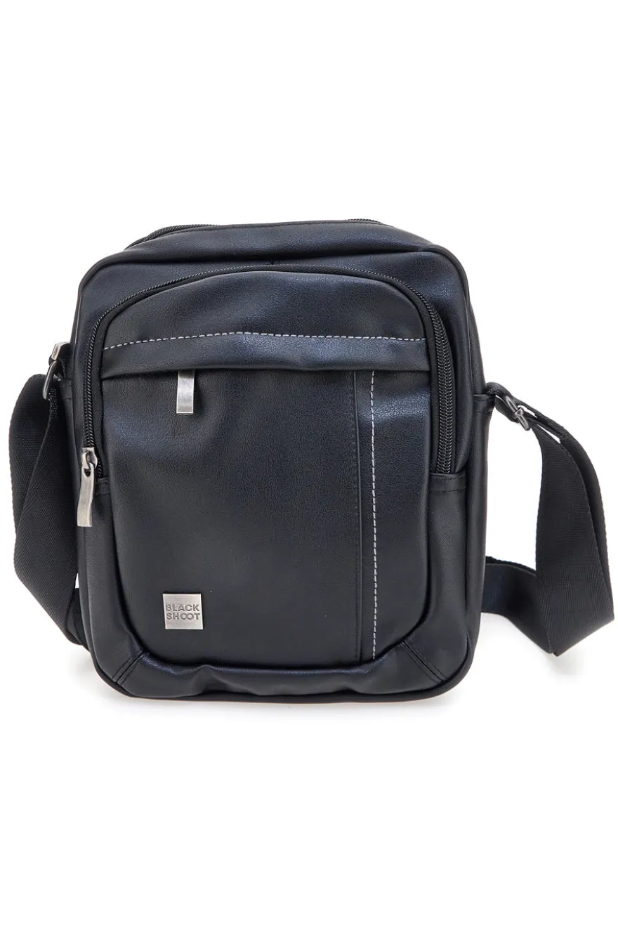 Borsello a tracolla nera con cuciture a contrasto Black Ghost BASILE BS522-4