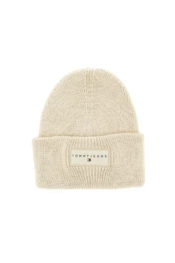 Cappello beanie beige in maglia con logo Tommy Jeans Linear Beanie