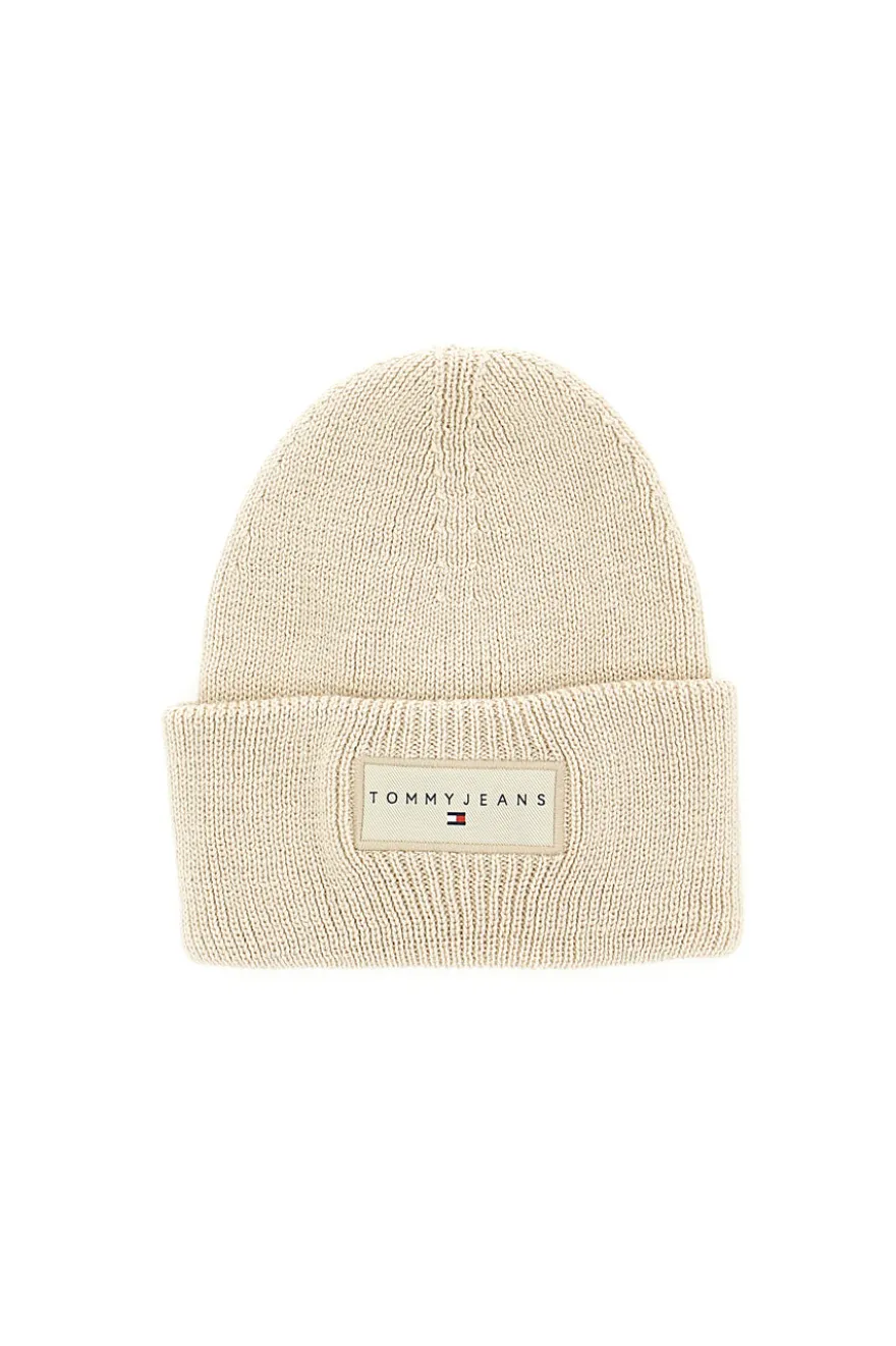 Cappello beanie beige in maglia con logo Tommy Jeans Linear Beanie