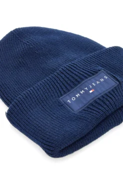 Cappello beanie blu in maglia con logo Tommy Jeans Linear Beanie