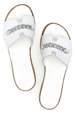 Ciabatta Bianca con Fascia in Pelle e Catena Decorativa PITTARELLO 333170811