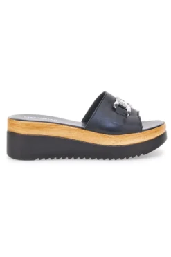 Ciabatta Nera con Fascia in Pelle e Platform Effetto Sughero PITTARELLO LOVE 34567409