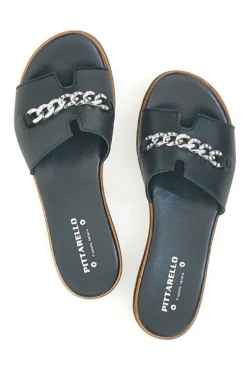 Ciabatta Nera con Fascia in Pelle e Catena Decorativa PITTARELLO 333170811