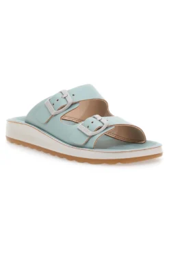 Ciabatte azzurre verde acqua con doppia fibbia e fondo comfort FLY FLOT 77077ZZ
