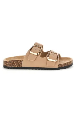 Ciabatte beige con doppia fascia e fibbie decorative Me & Me 14604