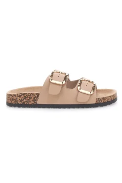 Ciabatte beige con doppia fascia e fibbie decorate Me & Me 14604