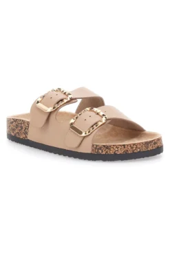 Ciabatte beige con doppia fascia e fibbie decorate Me & Me 14604