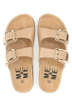 Ciabatte beige con doppia fascia e fibbie decorate Me & Me 14604