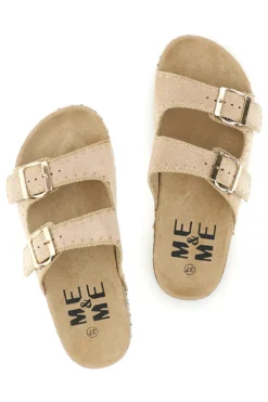 Ciabatte beige con fibbie e dettagli ricamati Me & Me 14184