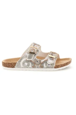 Ciabatte Beige con Strass e Doppia Fibbia Pitt kids 14501