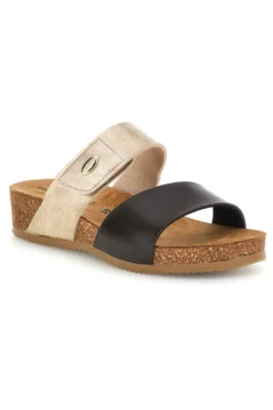 Ciabatte beige e marroni con sottopiede in vera pelle Pittarello Eco 293A485SR