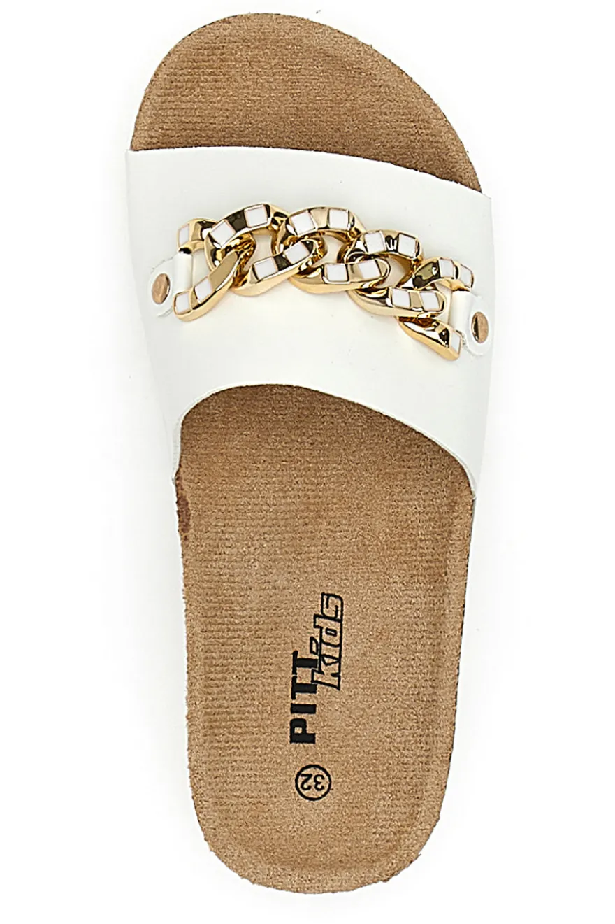 Ciabatte Bianche Con Catenina Oro Pitt Kids 14450