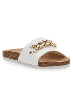 Ciabatte Bianche Con Catenina Oro Pitt Kids 14450