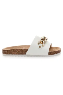 Ciabatte Bianche Con Catenina Oro Pitt Kids 14450