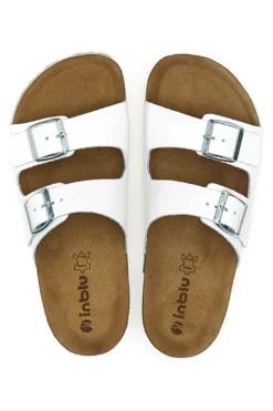 Ciabatte Bianche con Doppia Fascia e Sottopiede in Pelle INBLU 20 ND