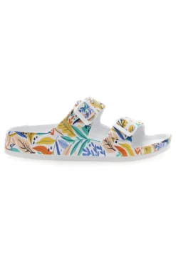 Ciabatte bianche fantasia tropicale con doppio cinturino 2T2L HM06