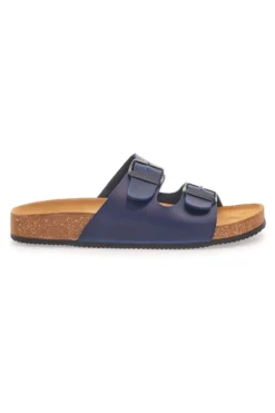Ciabatte blu con doppia fibbia e sottopiede in pelle Made in Italy Pittarello Tierra 335A038SR