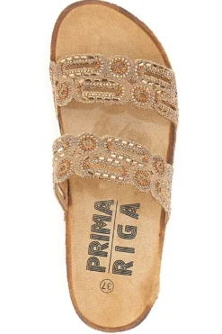 Ciabatte Cammello con doppia fascia decorata con strass Prima Riga 14226