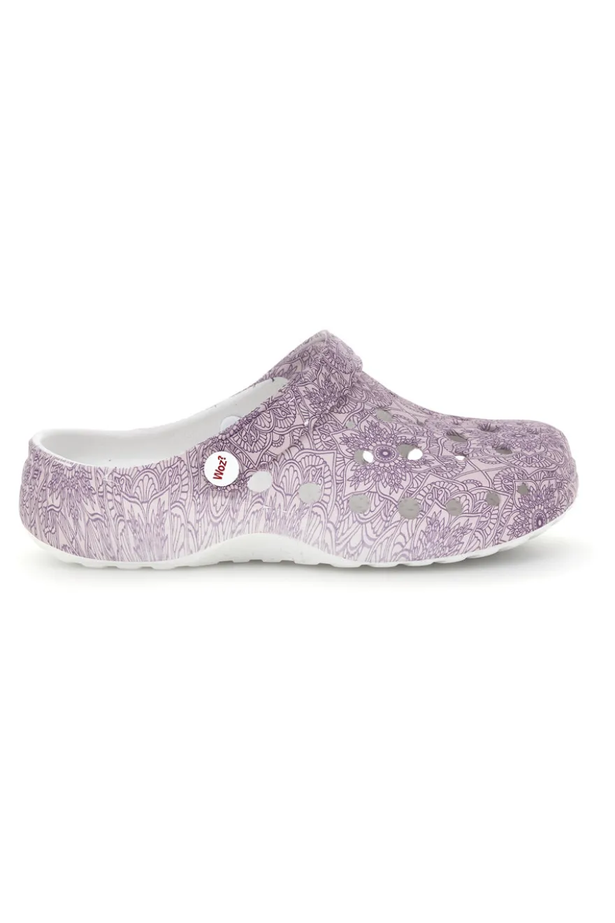 Ciabatte clog viola traforate con stampa Woz 5