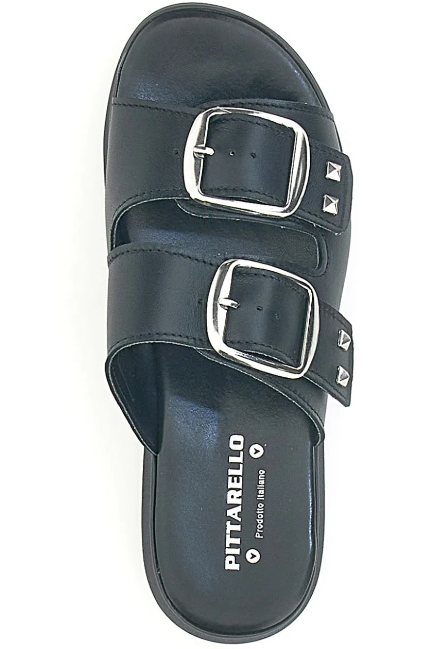Ciabatte in vera pelle nere con fibbie PITTARELLO LOVE 35801919