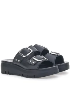 Ciabatte in vera pelle nere con fibbie PITTARELLO LOVE 35801919