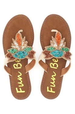 Ciabatte Marroni Infradito con Perline Fun Beach 468