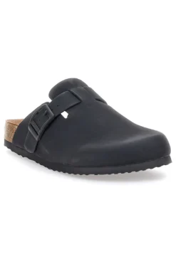 Ciabatte nere con fibbia e sottopiede in vera pelle Superga S11U700