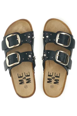 Ciabatte nere con fibbie e borchie Me & Me 15617