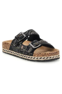 Ciabatte nere con fibbie strass e dettagli ricamati Me & Me 15618