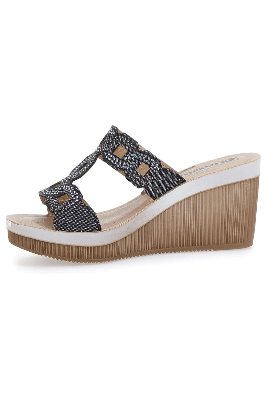 Ciabatte Nere Con Zeppa e Strass Inblu 34 As