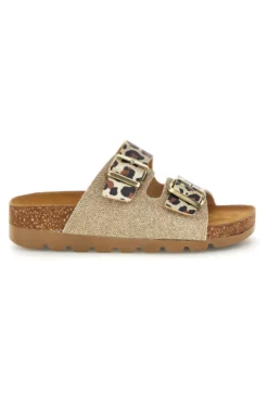 Ciabatte oro animalier con sottopiede in vera pelle Pittarello Bio 335P20630SR