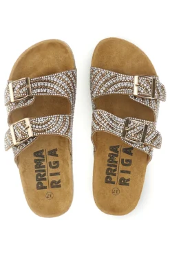 Ciabatte Oro con strass e doppia fibbia Prima riga 14180