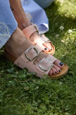 Ciabatte rosa doppia fibbia sottopiede in pelle suola antiscivolo Pittarello Green walk 335CF20630SR