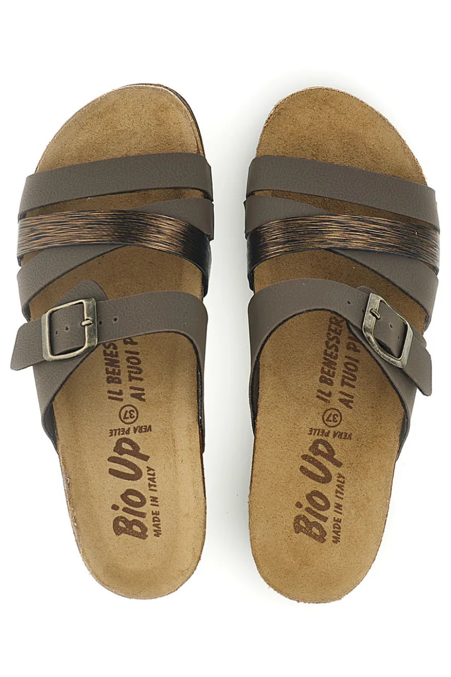 Ciabatte taupe con fasce e plantare anatomico Bio up 308