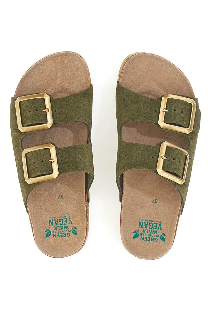 Ciabatte verdi oliva doppia fibbia suola antiscivolo Pittarello Green Walk vegan 335CF20631S