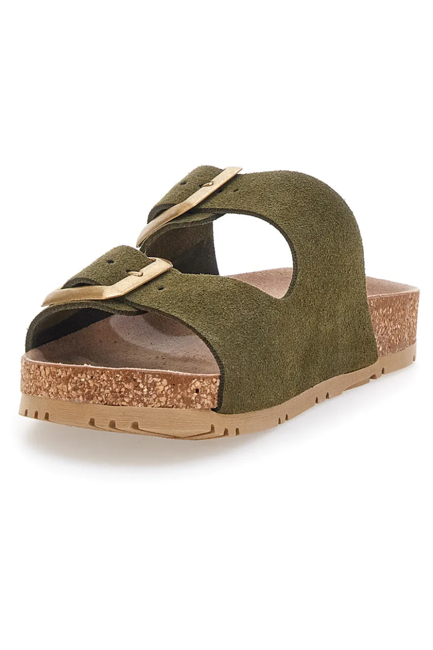 Ciabatte verdi oliva doppia fibbia suola antiscivolo Pittarello Green Walk vegan 335CF20631S