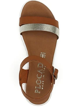 Cognacfarbene Sandalen, hergestellt in Italien, Plocadi 001