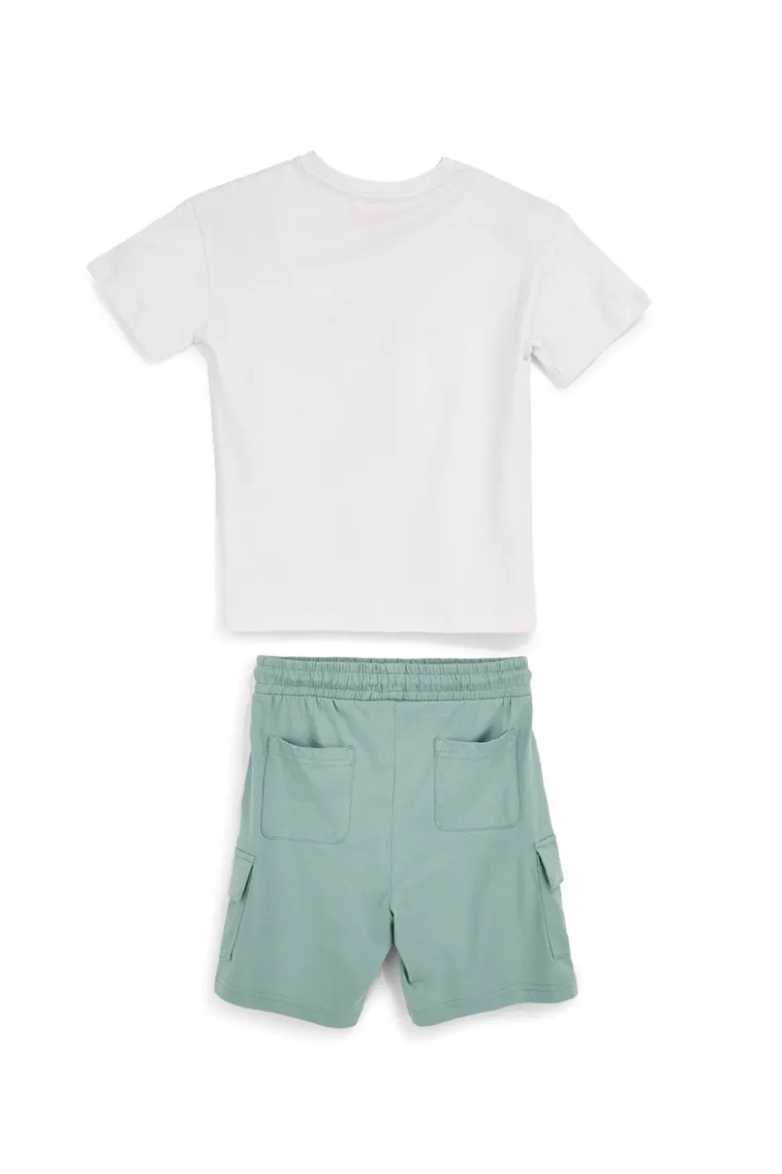 Completo bianco e verde con stampa Explorer Pitt kids PT-B-SE-9009