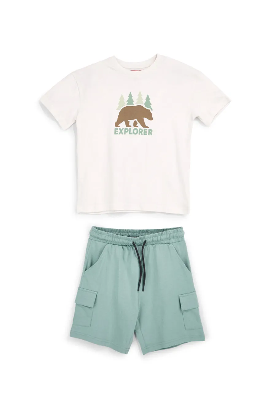 Completo bianco e verde con stampa Explorer Pitt kids PT-B-SE-9009