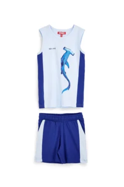 Completo canotta + pantaloni blu e azzurro Pitt kids Pt-b-se-9034