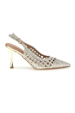 Décolleté oro e argento con strass e cinturino First lady P660