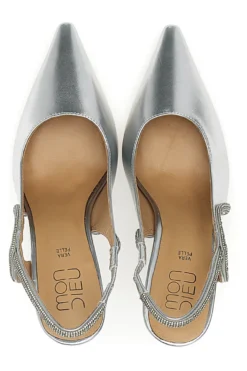 Décolleté Slingback Argento con Punta Sfilata e Cinturino con Strass Mon Dieu 8820H118