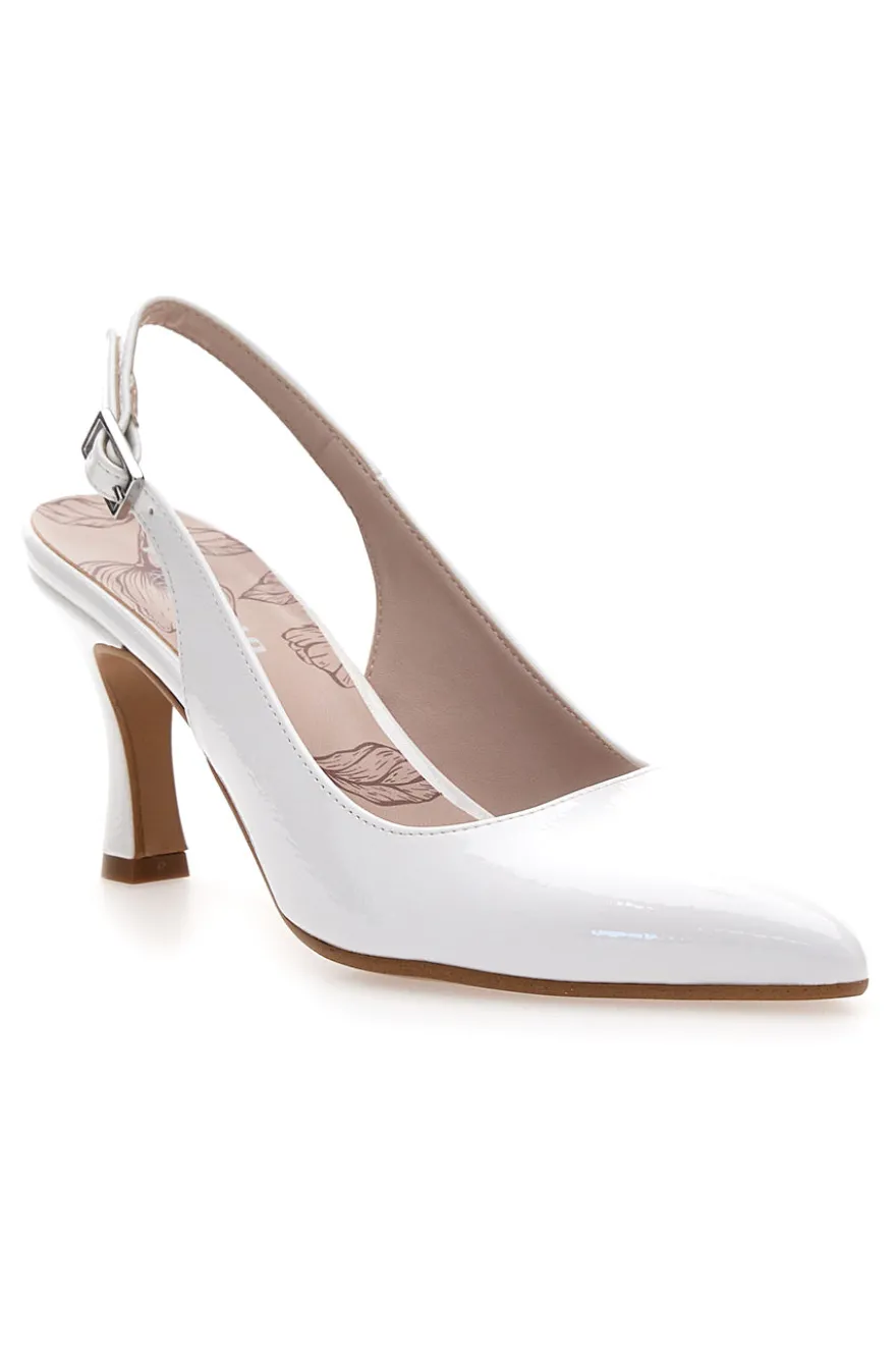 Décolleté slingback bianche a punta con tacco medio Pittarello Romantic 5371