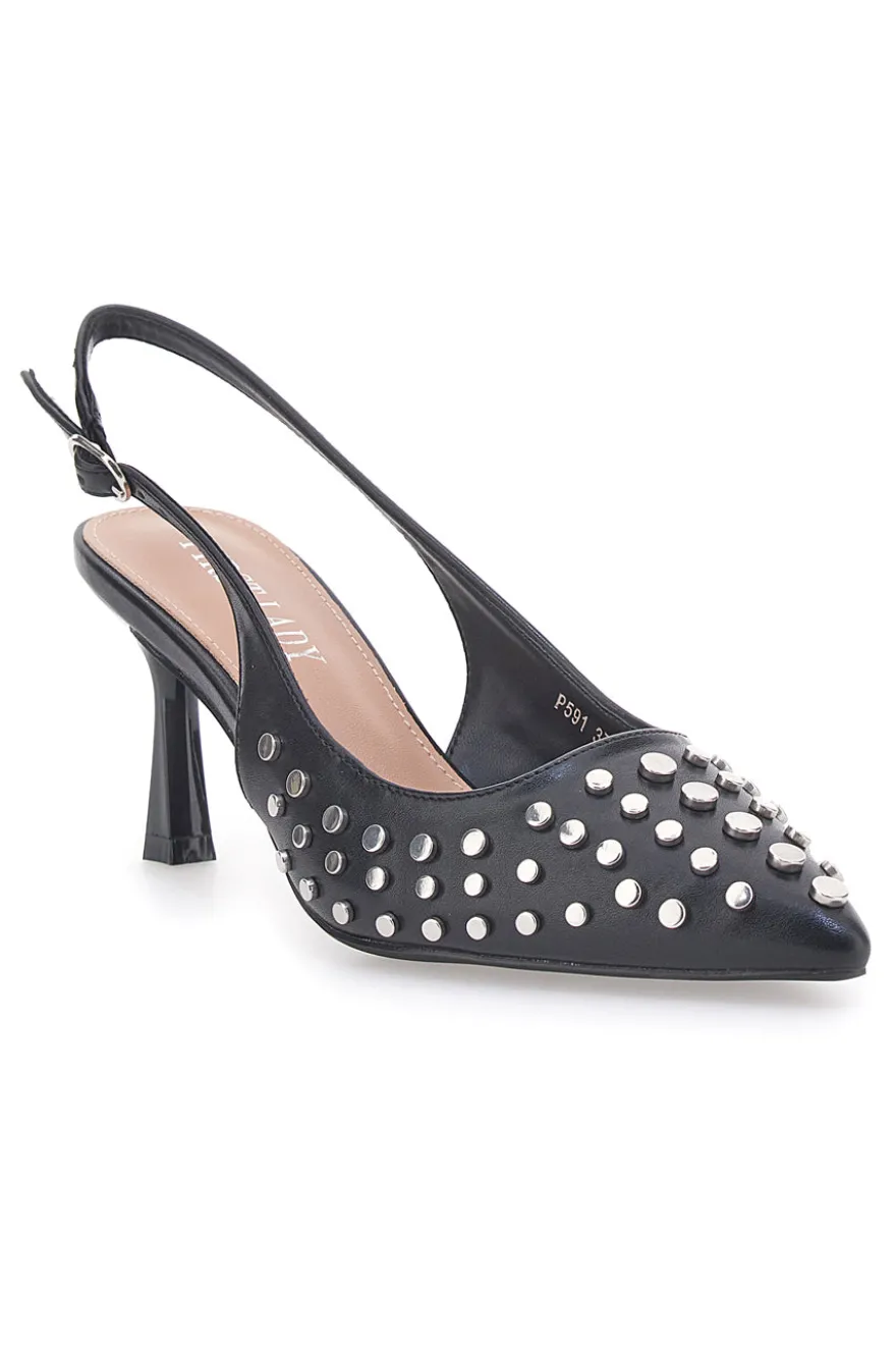 Décolleté Sling-back Nere Con Borchie First Lady P591